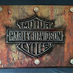 Metal Harley-Davidson sign. Brand new. Purchased in the Cayman Islands.